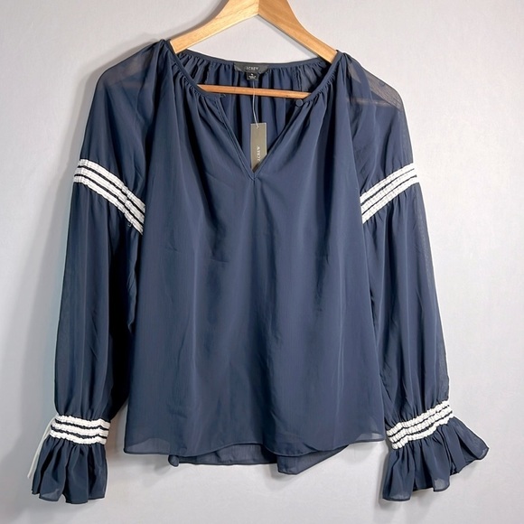 J. Crew Flutter Cuff Chiffon Peasant Top size S NWT - Picture 1 of 7